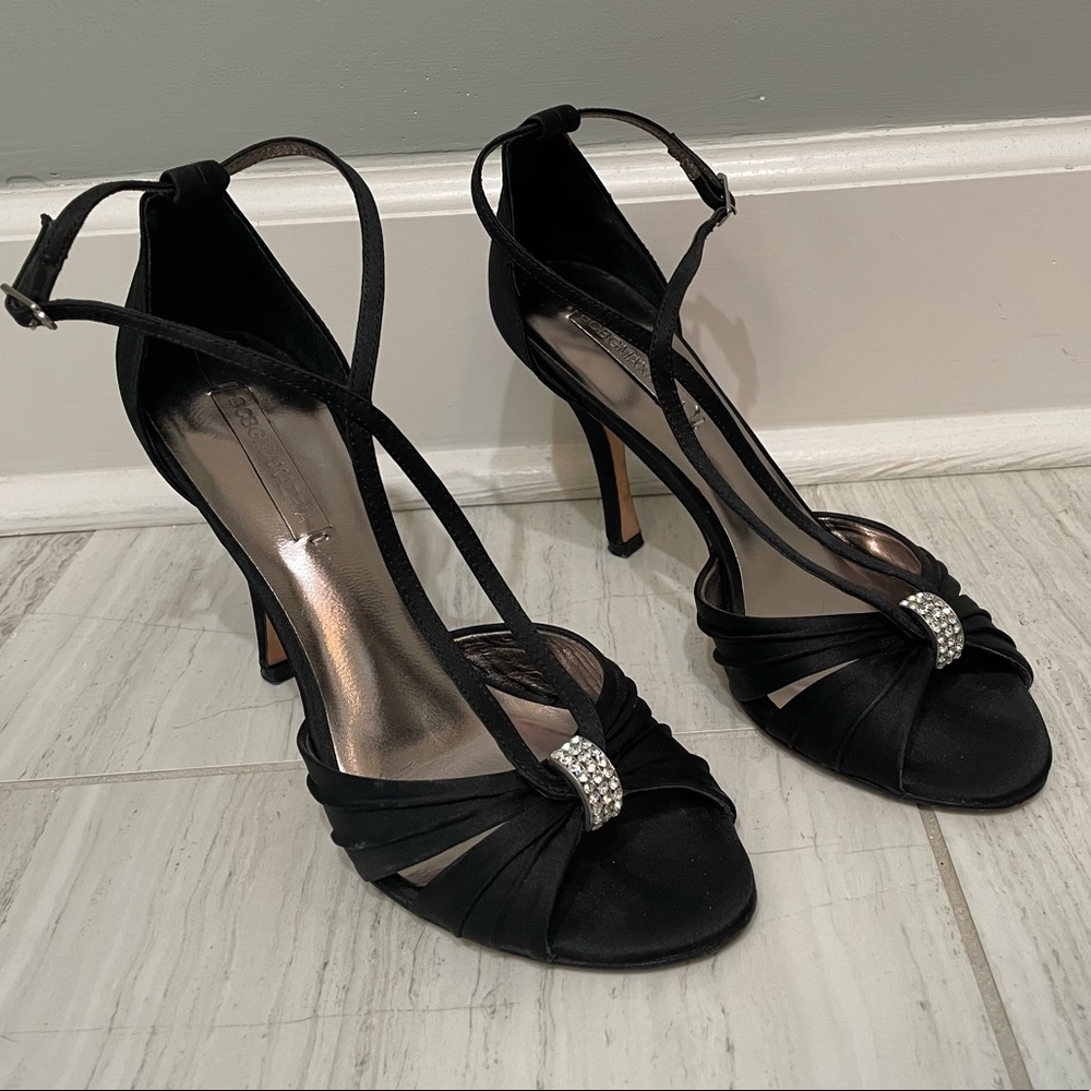 BCBG Black Heels with rhinestone clasp Size 8.5